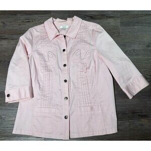CJ Banks Top Women 1X Plus Light Pink  3/4 Sleeve Button Up Pleated Front Detail